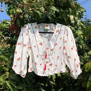 Farm Rio off white dot cherry print blouse